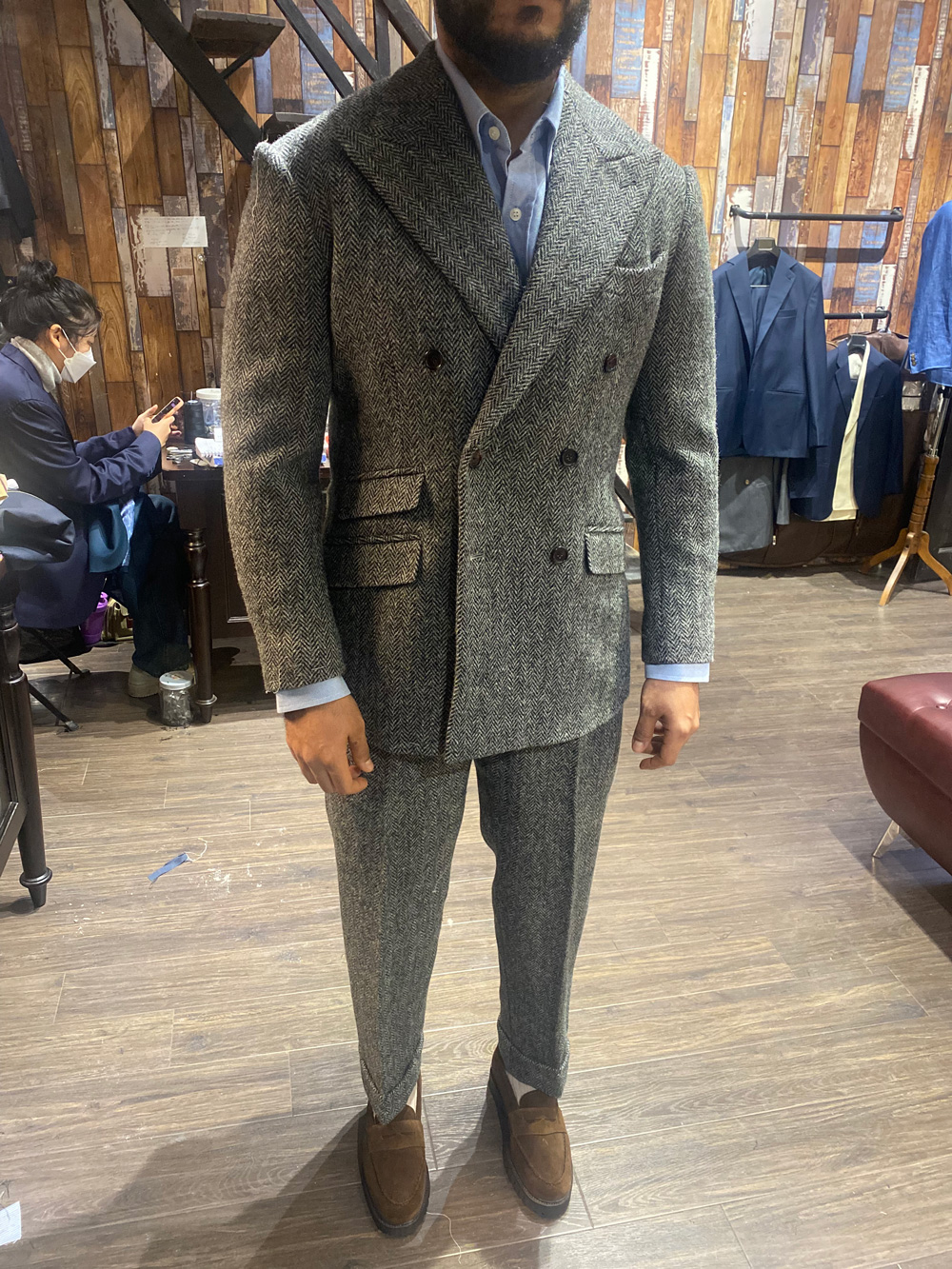 Our regular customer in a typical British flannel suit - Tailor Bros